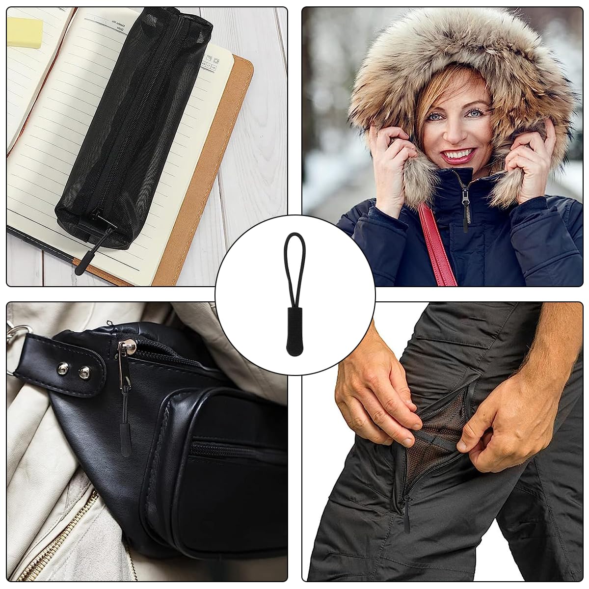 HASTHIP Zipper Pulls Tab for Backpack and Clothes featuring PVC Handle | 50Pcs Black