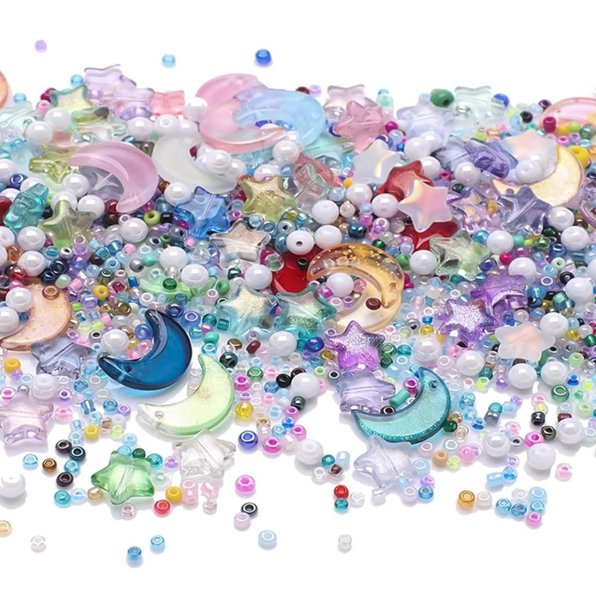 SANNIDHI Crystal Beads Set for Jewelry Making with 10pcs Moon and 20pcs Star Beads | DIY Crafts