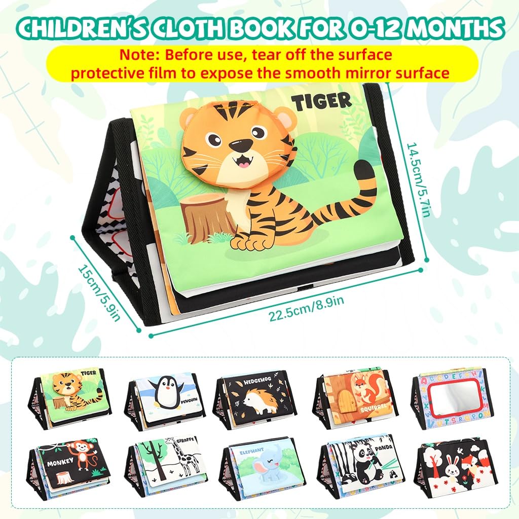 SNOWIE SOFT Baby Cloth Book with Mirror and 3D Animal Pages for Babies 0 to 3 Years | 2PCS