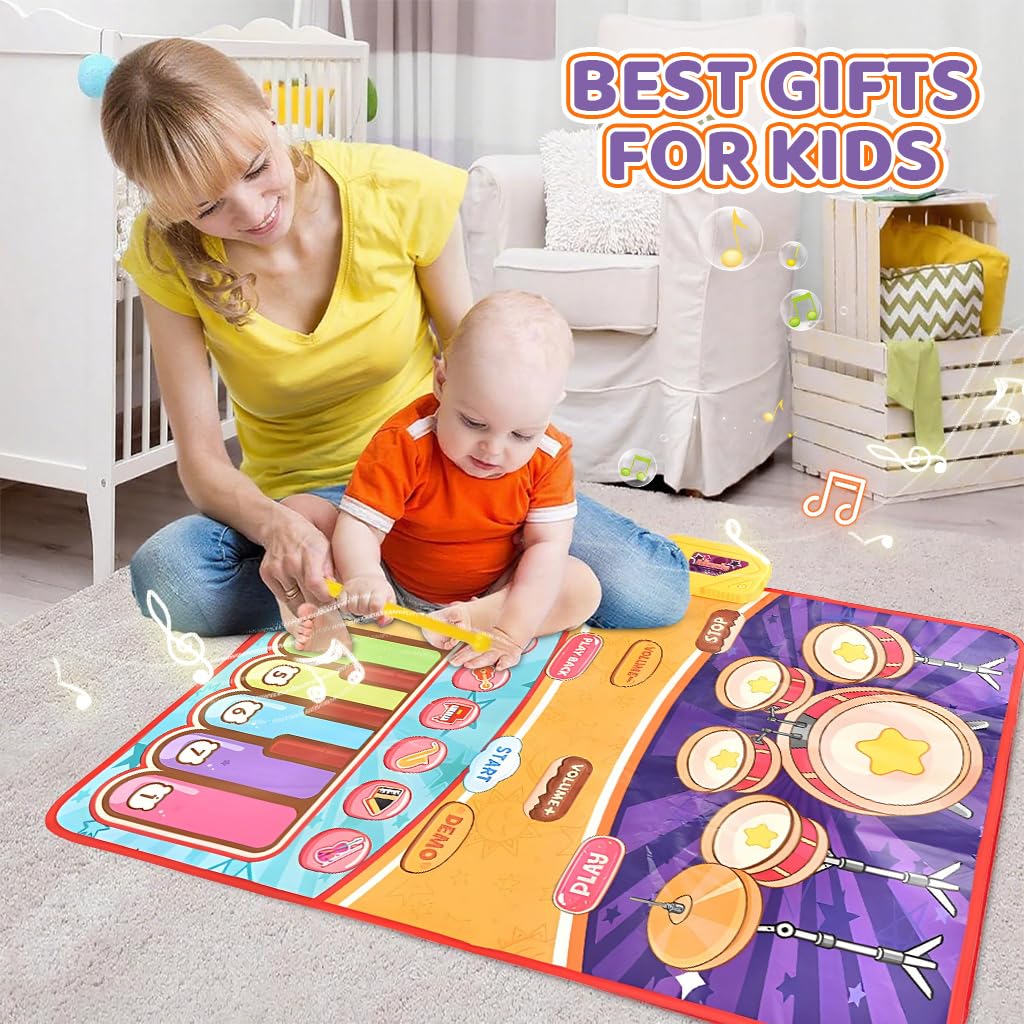 PATPAT Piano Keyboard Musical Mat for Kids with 8 Instrument Sounds 29.53x21.26in | Foldable Educational Toy