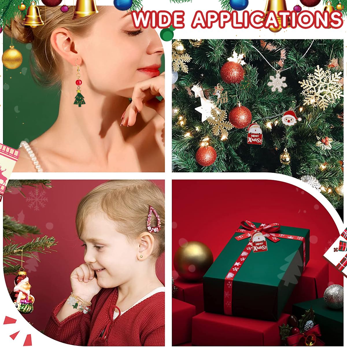 SANNIDHI Christmas Charms for Jewelry Making Kit featuring 50pcs Gold Plated Enamel | DIY Craft and Gift Set