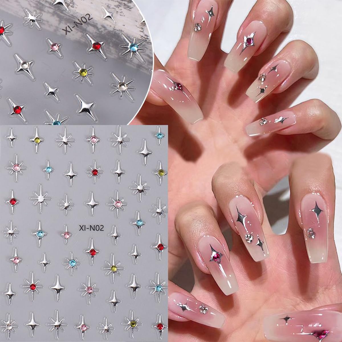 MAYCREATE Star Nail Stickers for DIY Nail Art with 3D Galaxy Stars Design | 6 Sheets Set