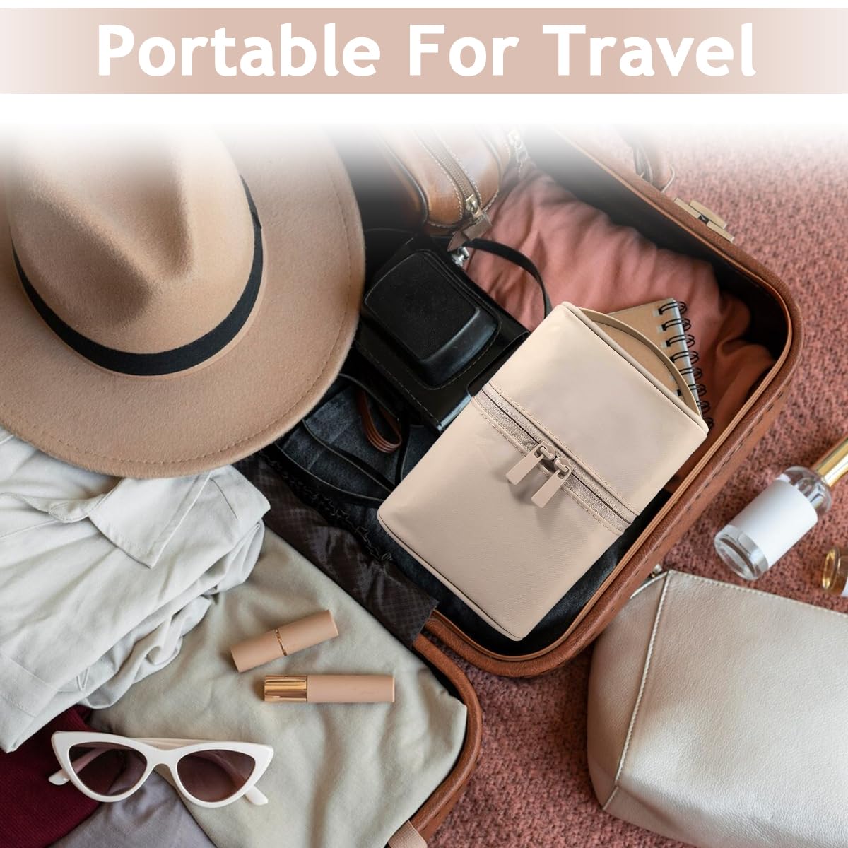 MAYCREATE Makeup Bag for Travel with Dual Zipper Standup Design 16.5×12×7 cm Nylon Pink