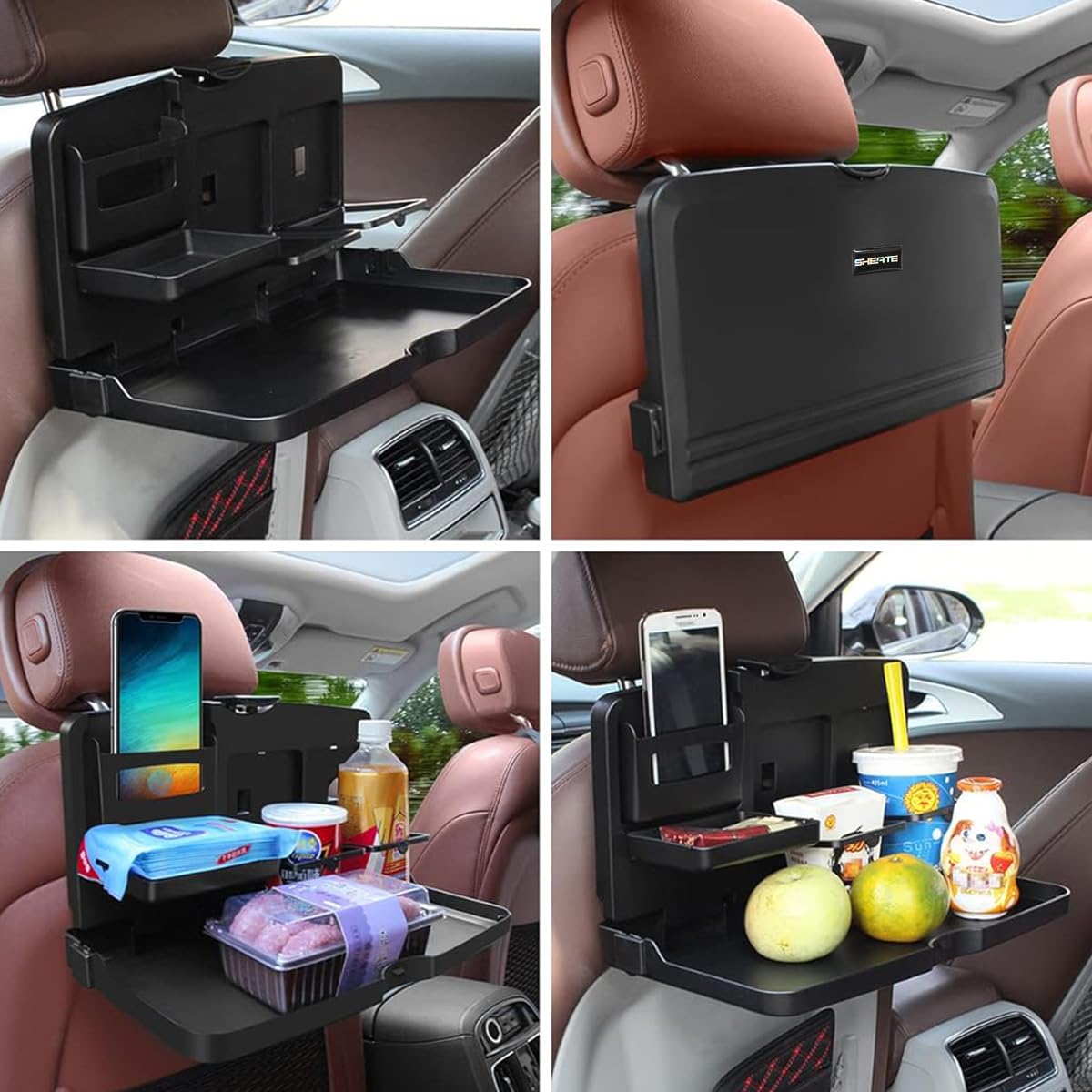 STHIRA Car Back Seat Organizer Tray for Dining and Work with Foldable Storage Hook | Black