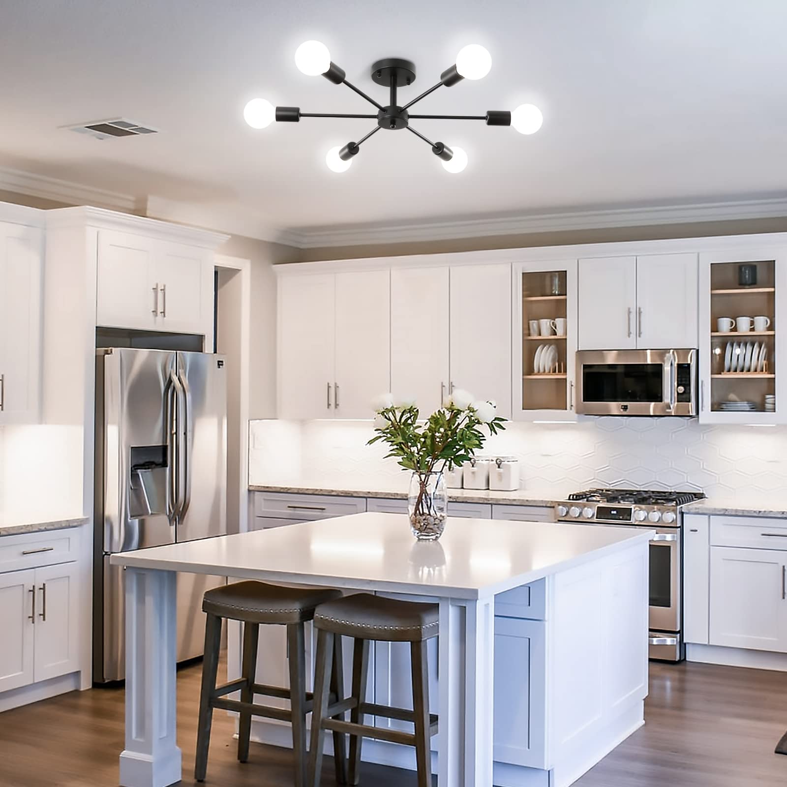 ELEPHANTBOAT Modern Metal Chandelier Light Fixture for Living Room with 6 Lights | Featuring Geometric Design and Iron Cast Body