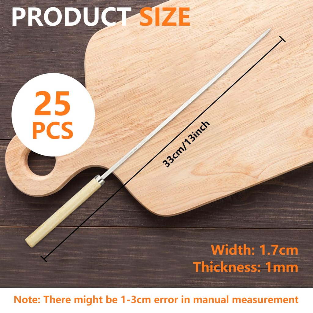HASTHIP BBQ Skewers 25 pcs for Grilling with 12.9 in Flat Arrow Tips and 9 cm Wooden Handles | Stainless Steel Set with Storage Tube