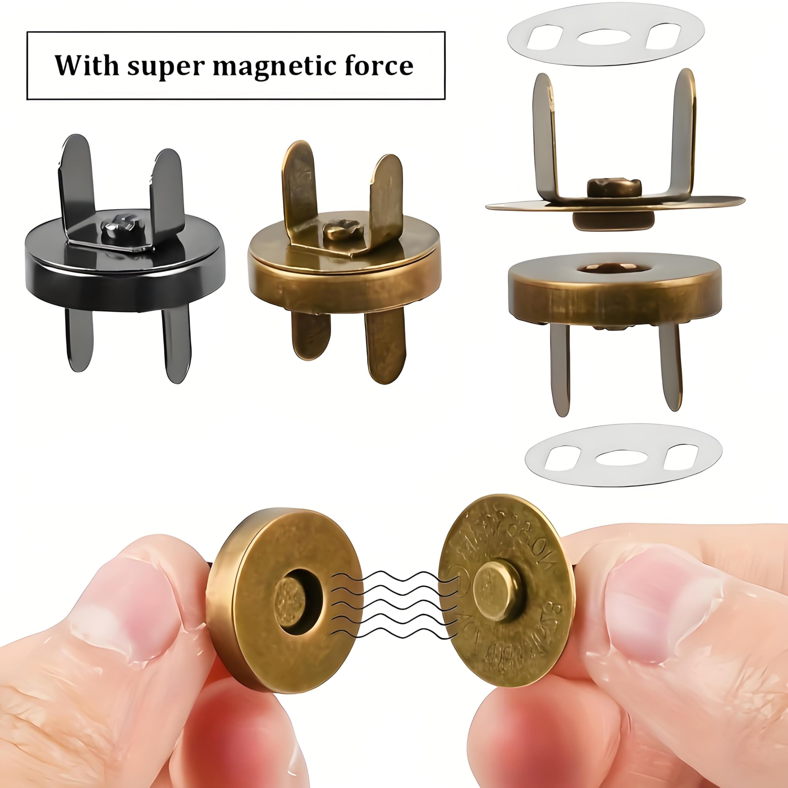 Supvox Magnetic Snap Buckle Buttons for Handbags and Purses featuring Secure Magnetic Closure | 4‑Color Pack of 40