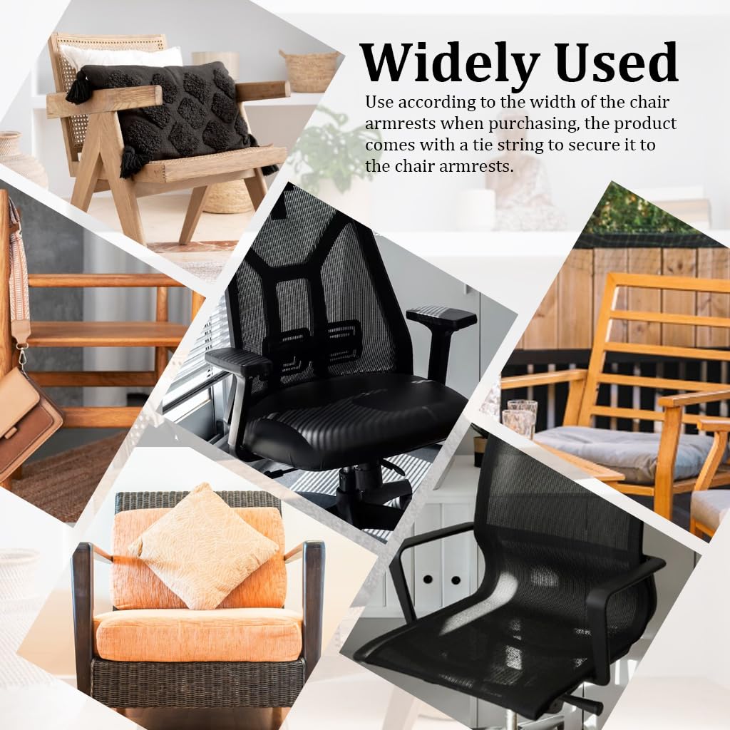 HASTHIP Office Chair Armrest Covers 10x45cm with Tie Up Design Natural Rattan for Summer Comfort | Rustic Dust Protection
