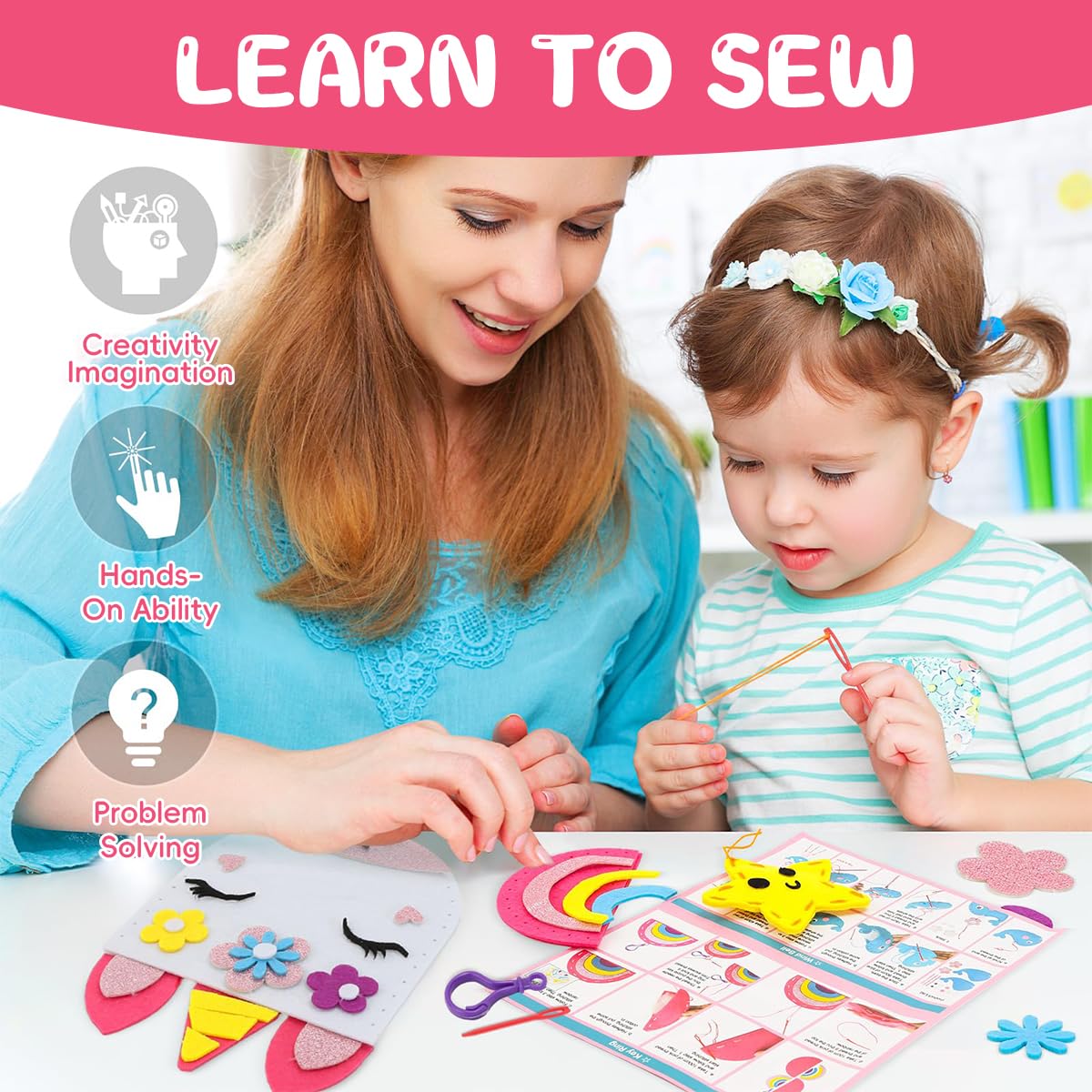 PATPAT DIY Hand Sewing Felt Craft Kit for Kids with 7 Projects | Creative Learning Gift