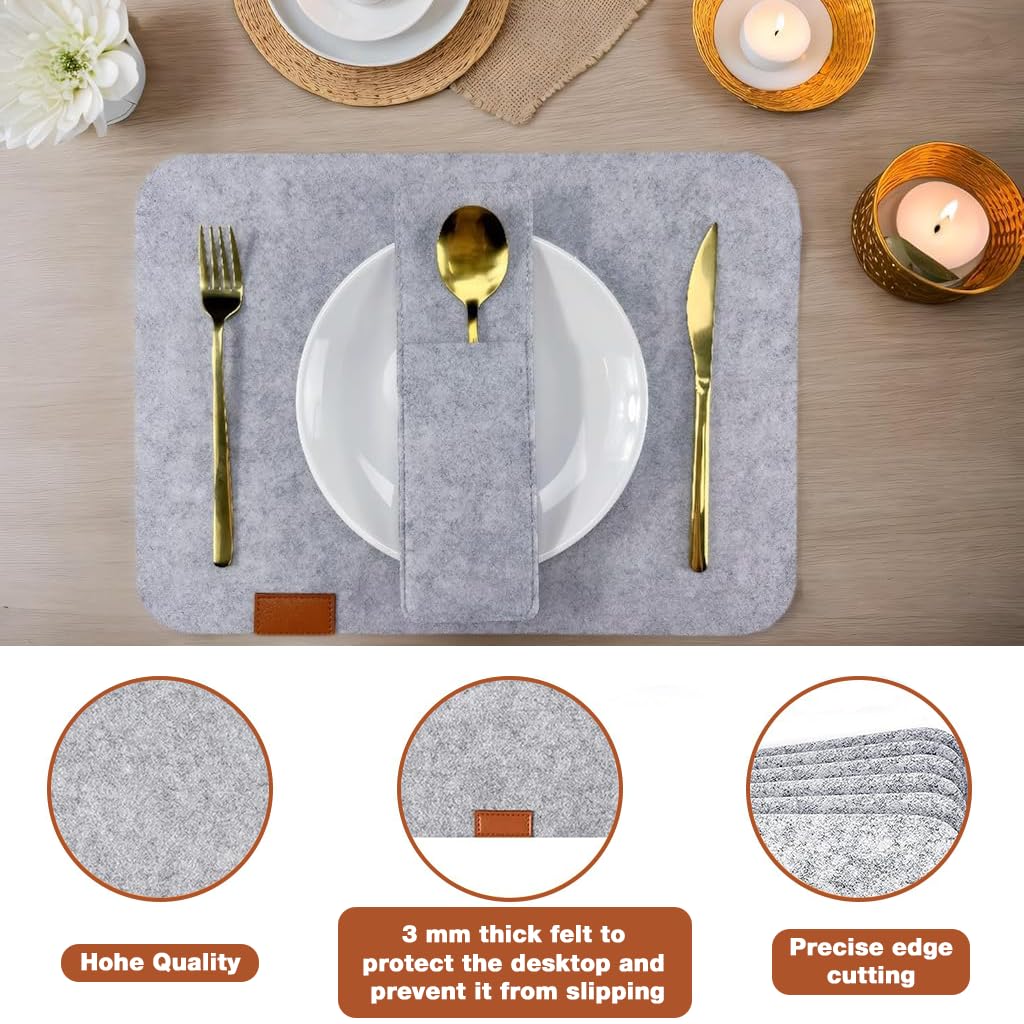 ZIBUYU Felt Table Mats Set of 12 for Dining | Washable Non Slip Heat Resistant Design