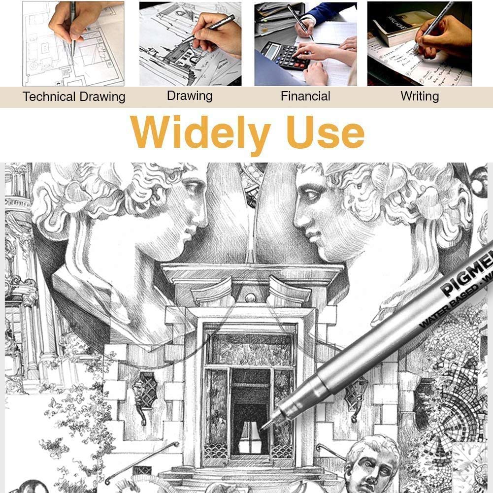 ELEPHANTBOAT Micro Pen Waterproof Fineliner Set for Mandala and Manga Art | 9 Black Pens