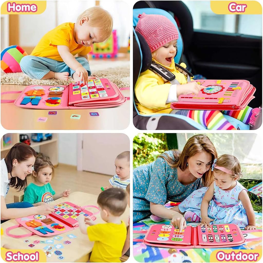 ZIBUYU Montessori Busy Board Toy for Toddlers with 25 Activities and Soft Felt Design | Travel Learning Gift