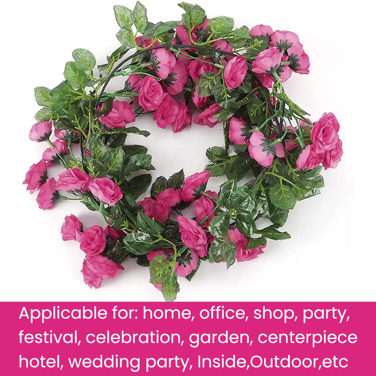 HASTHIP Plastic Artificial Rose Flowers Vine Garland 1.8M for Door Room Garden Wedding | Rose Red 3PCS