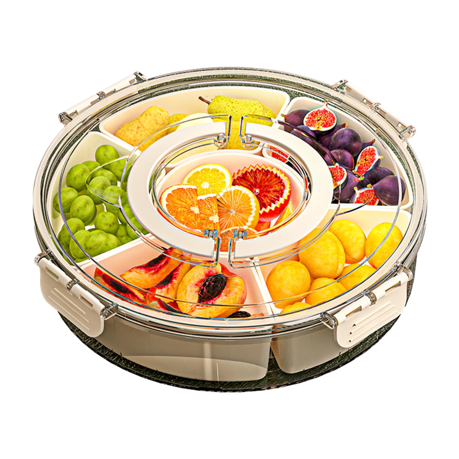 Supvox Rotating Snack Tray for Parties with 6 Compartments and Seal Lid | Food Grade PP Organizer