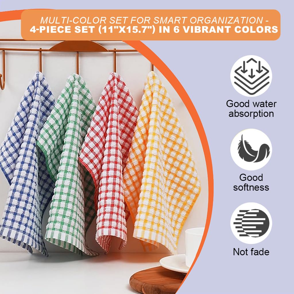 HASTHIP Kitchen Towels 6pcs Set for Daily Use featuring 28x40cm Cotton Checkered Design