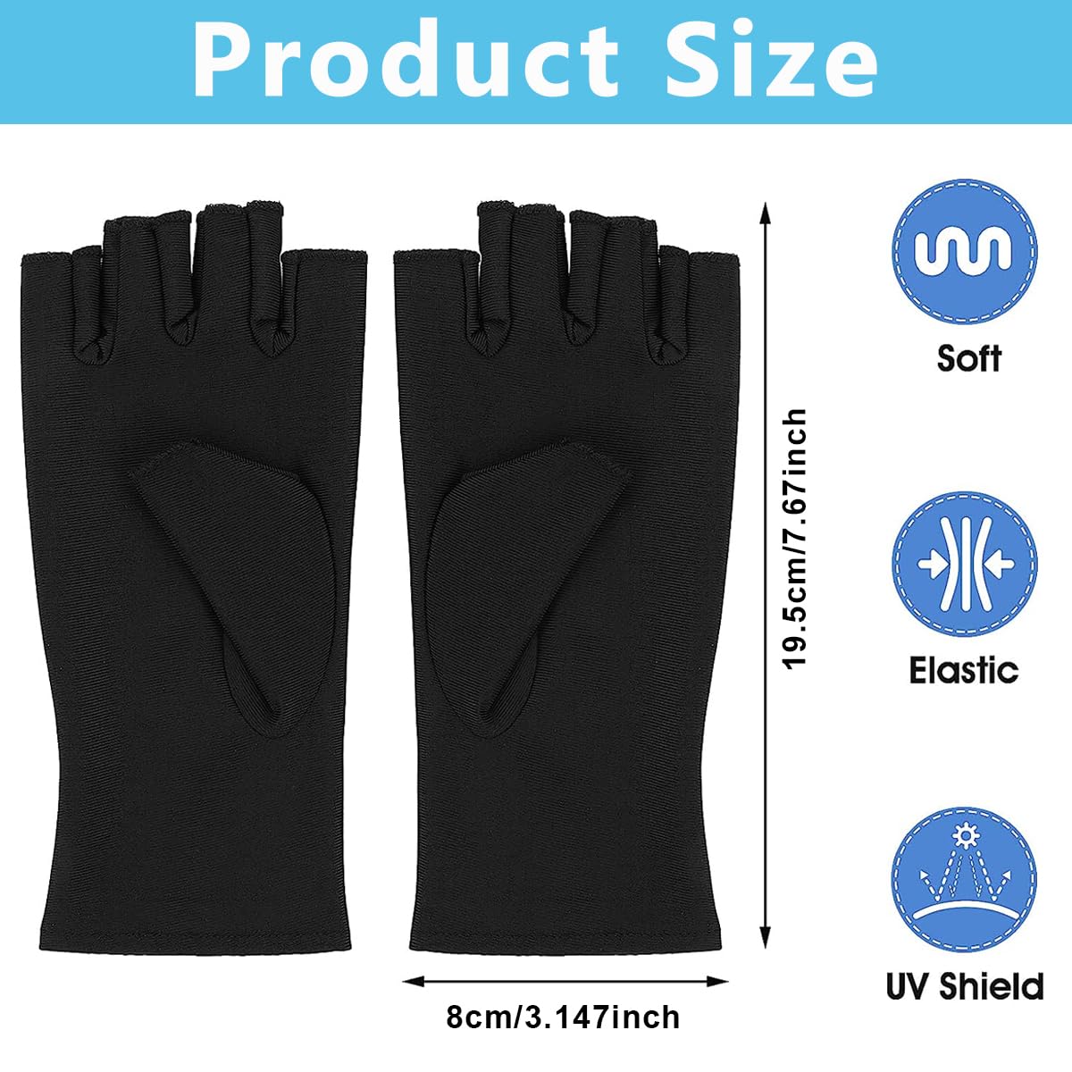 MAYCREATE® Nylon Anti Uv Gloves For Gel Nail Lamp,Professional Upf50+ Uv Protection Gloves For Women Manicures,Nail Art Skin Care-Stretchy&Fingerless,Protect Hands From Uv Harm (Black),Pack of 2