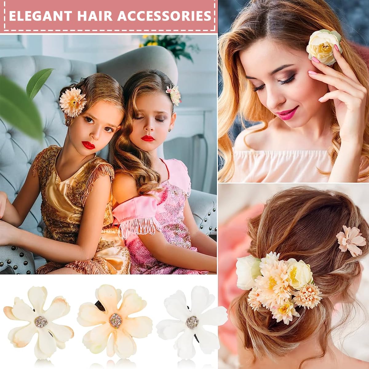 PALAY® 20pcs Floral Bridal Hair Clips for Women Girls, Bohemian Chiffon Rose Hair Barrettes, Flower Brooch Hairpin Hair Accessories for Beach Party Wedding Hairstyles Decor