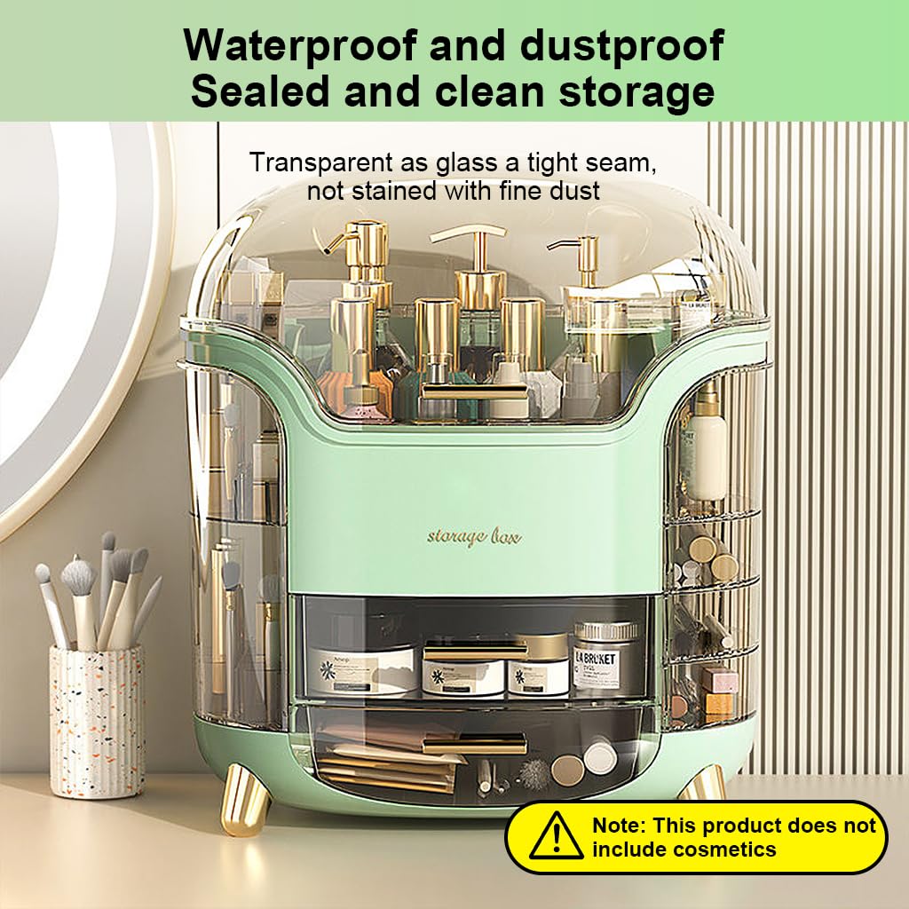 HANNEA Makeup Organizer for Dressing Table with 9 Storage Areas and Rotatable Compartments | Green ABS Skincare Box