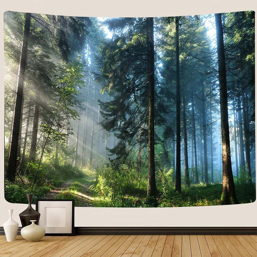 HASTHIP® Wall Tapestry Morning Forest Landscape Tapestry Room Tapestry Wall Hanging Cloth for Room Decor Dorm Tapestry Fashion Forest Landscape Tapestry for Living Room, Bed Room, Dorm, 59''L×51''W