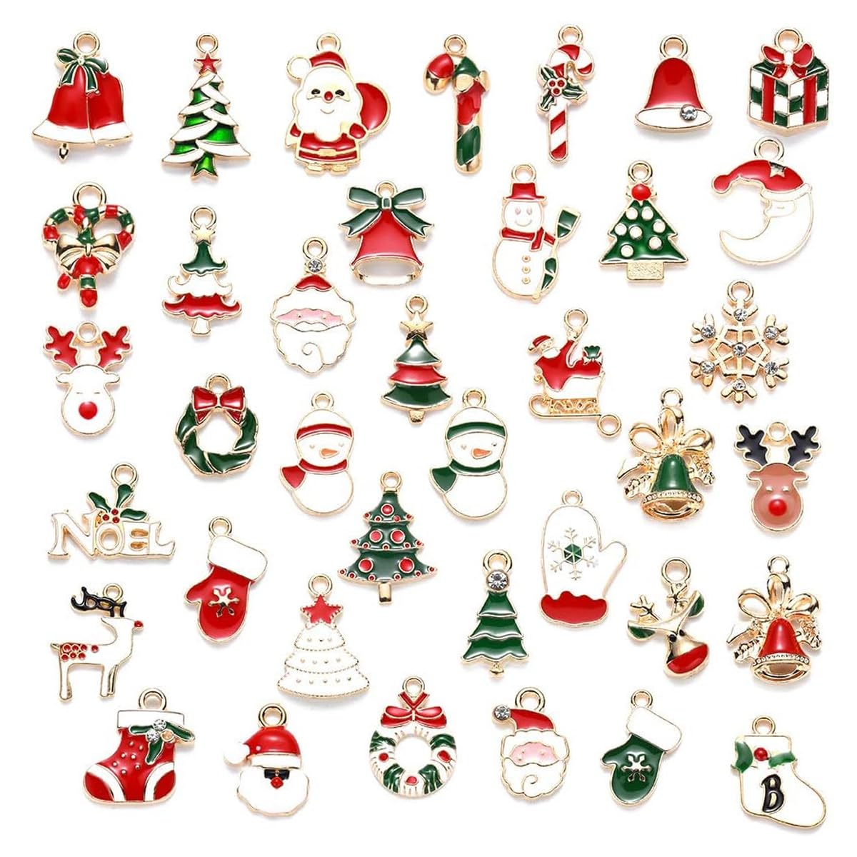 SANNIDHI Christmas Charms Pendants Set for DIY Jewelry Making with 40 Gold Plated Enamel Pieces | Ideal for Earrings Bracelets and Gifts