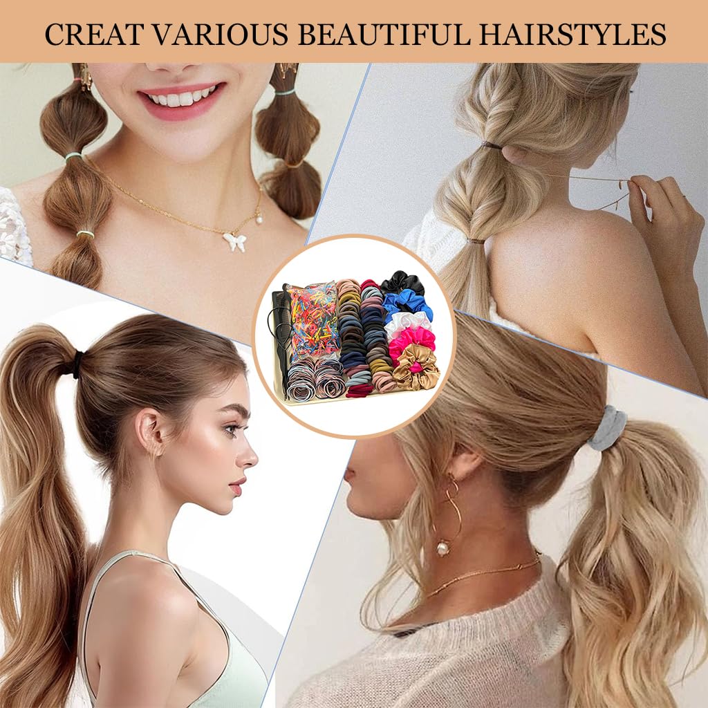 MAYCREATE Hair Styling Tool Kit with 1209 pcs Elastics and 4 Tools | Multi Color Scrunchies