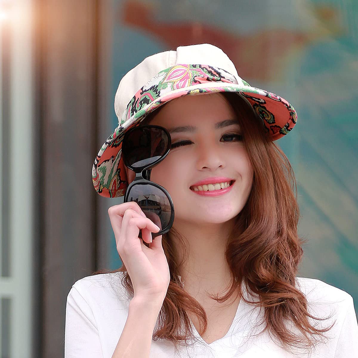 PALAY Sun Hat for Women with Ponytail Hole and 50+ UV Protection in Beige | Foldable Beach Cap