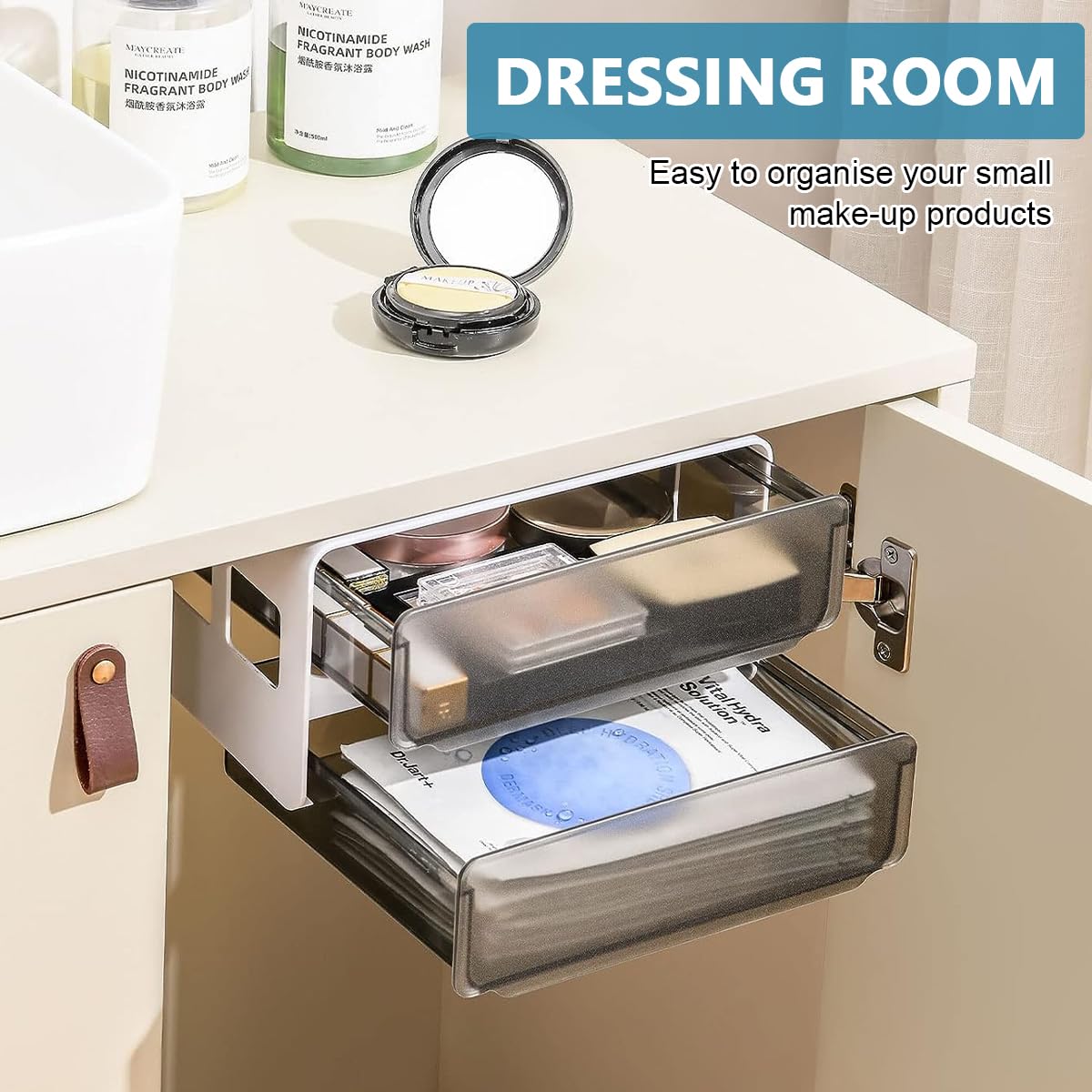 Climberty Under Desk Drawer Storage Organizer for Office and Home with Double Layer 20.5×17.5 cm Compartments | Semi Transparent ABS PP Construction