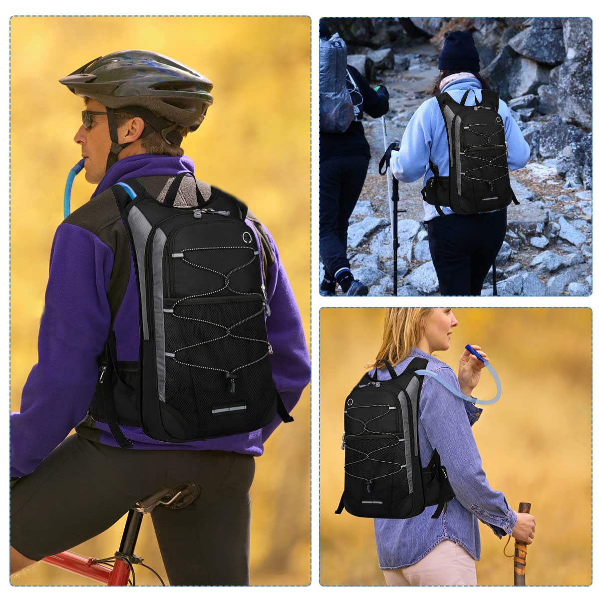 GUSTAVE Hydration Backpack for Hiking and Cycling with 2L BPA Free Bladder | Lightweight Waterproof Design