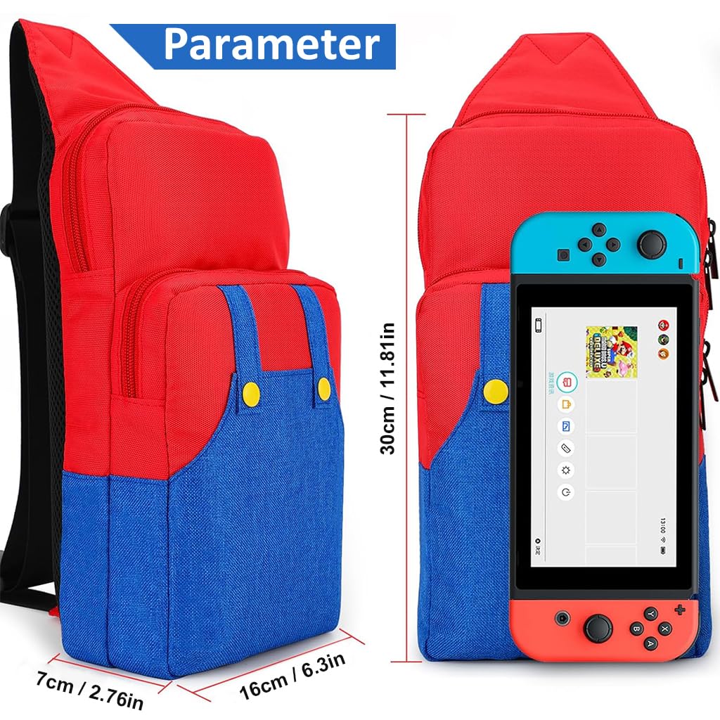 ZIBUYU Cute Travel Bag for Nintendo Switch/Lite/OLED/Steam Deck, Cartoon Mario Bag Accessory Bag, Portable Waterproof Backpack Switch Backpack Large Capacity Carrying Crossbody Shoulder Chest Gaming Bag Case