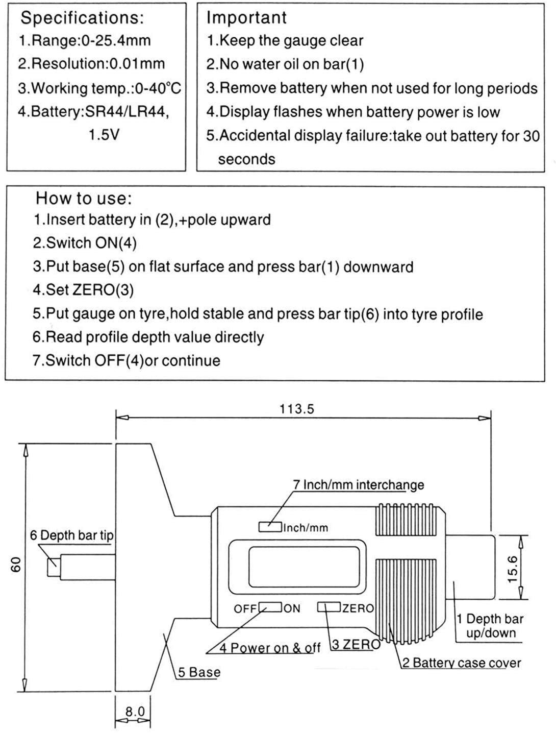 STHIRA Digital Tyre Tread Depth Gauge for Cars with 0–25.4mm Range and LCD Display