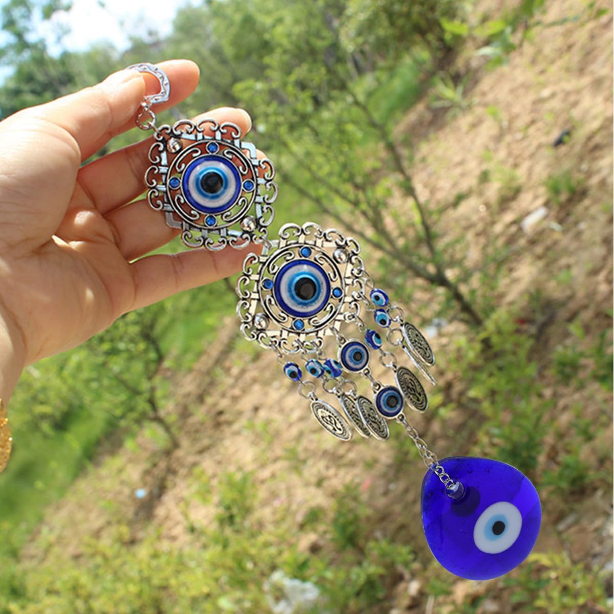 MAYCREATE® Evil Eye Hanging for Home Om Nazar Battu for Home Protection, Good Luck and Prosperity, Amulet Wall Hanging Home Decor Protection Blessing Housewarming Birthday Gift