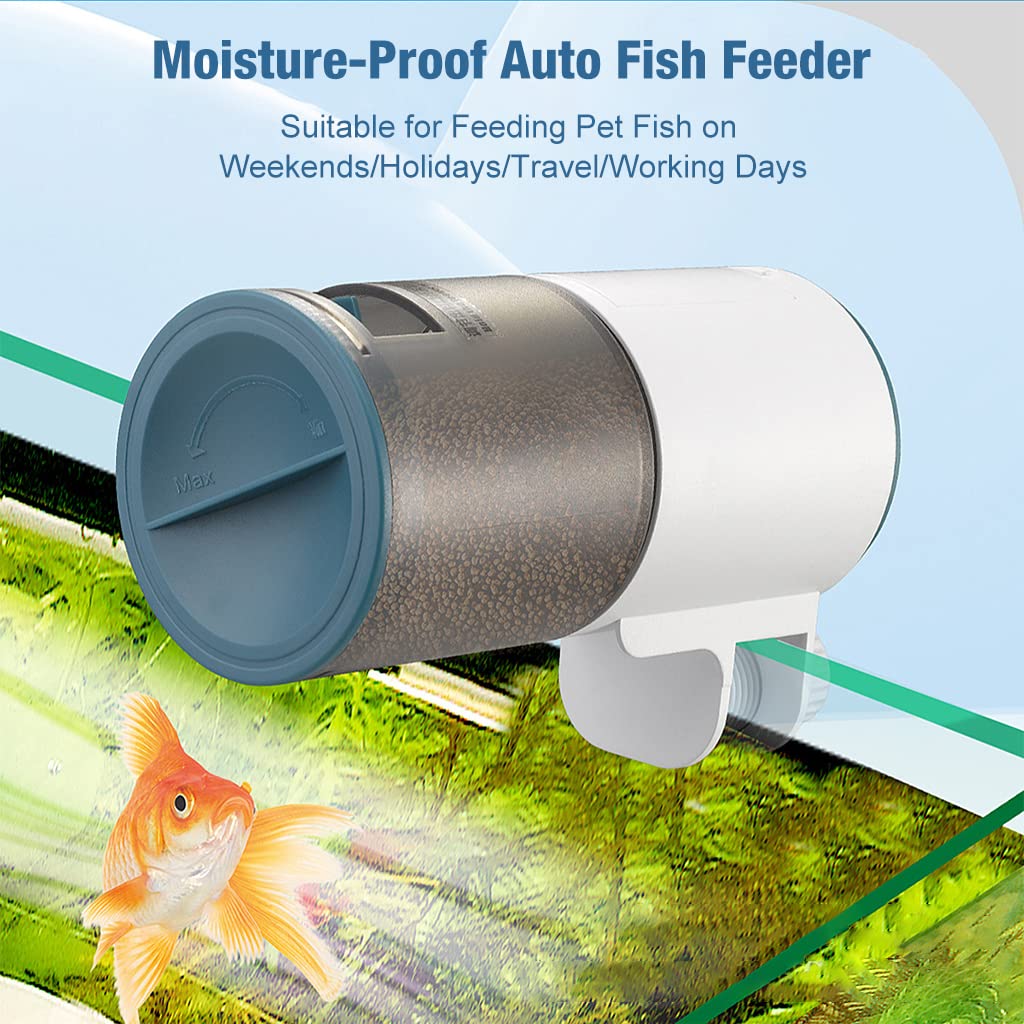 Qpets  Moisture-Proof Acrylonitrile Butadiene Styrene Automatic Fish Feeder Aquarium Tank Fish Food Dispenser with Digital Timer, Suitable for Feeding Pet Fish on Holidays/Travel(Not Included Battery)