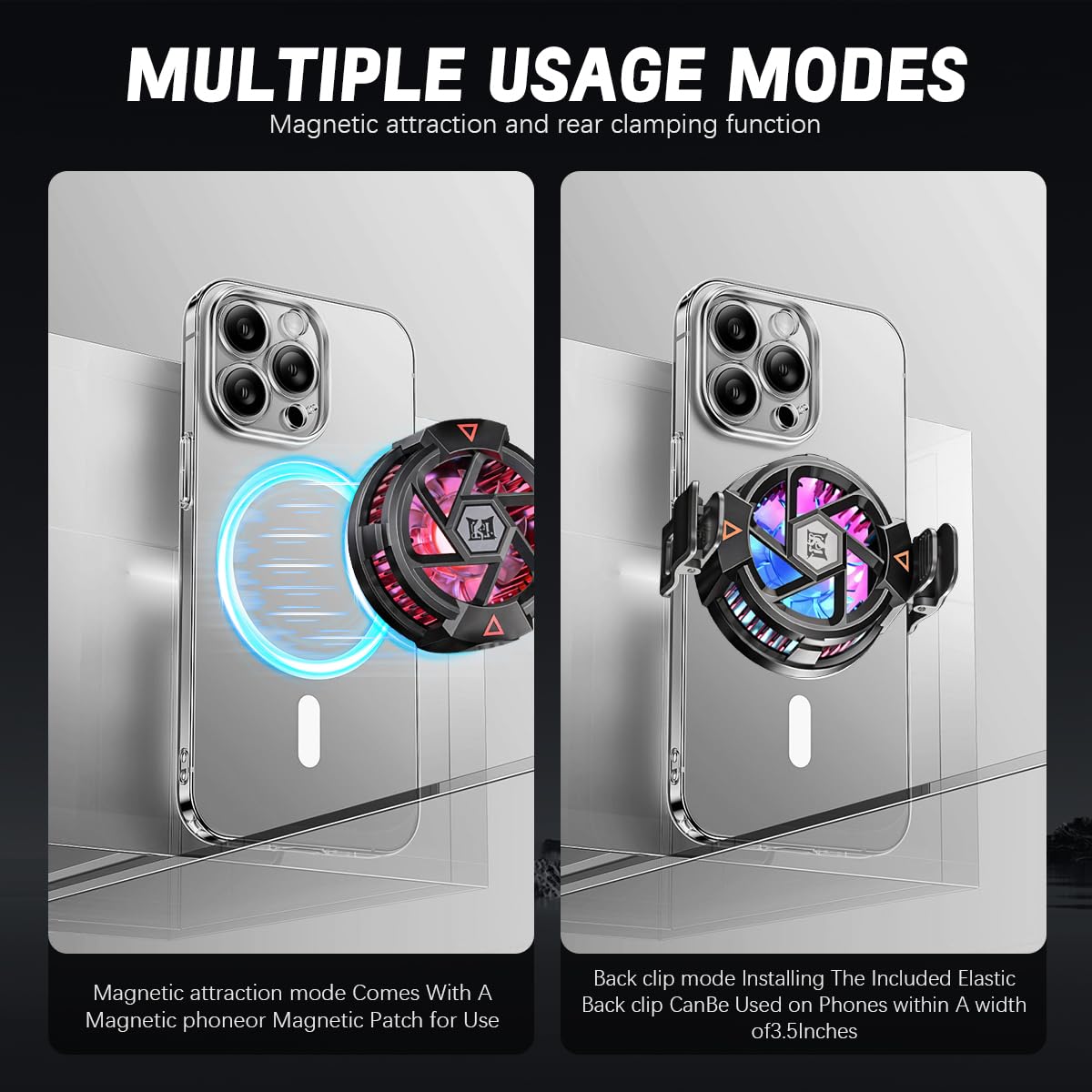 ZORBES Phone Cooler for Gaming and Livestreaming with 9 Blade Fan & RGB Lighting | 3PCS Set