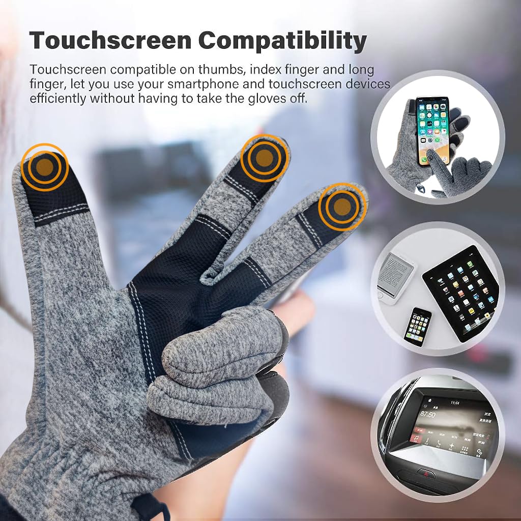 STHIRA Winter Gloves for Driving and Cycling featuring Touchscreen Fingertips | Waterproof Fleece Lined Grey Size L
