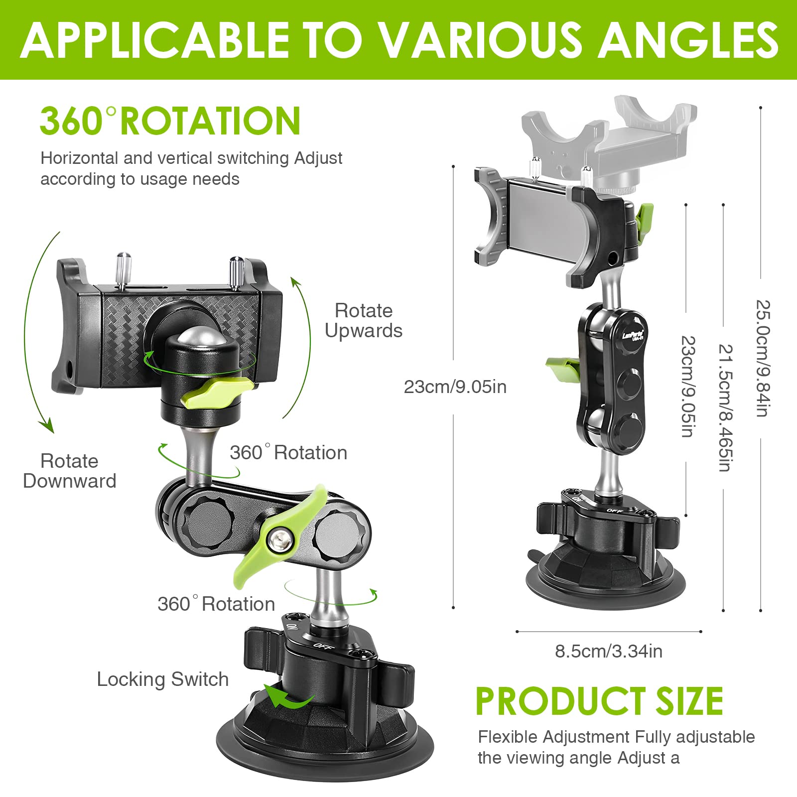 STHIRA Car Mobile Holder for Windshield and Dashboard with 360° Rotatable Arm | Secure Suction Mount