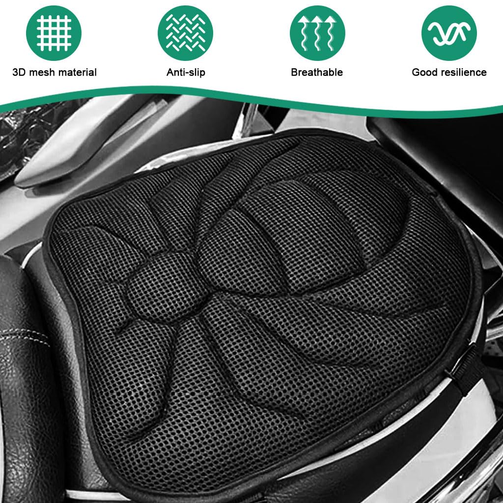 STHIRA Motorcycle Seat Pad for Long Rides with 29.5 x 29 cm Anti Skid Mesh Cushioning | Breathable and Vibration Absorbing