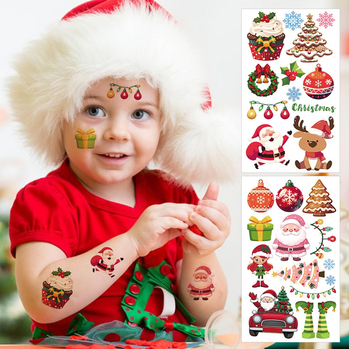MAYCREATE Christmas Temporary Tattoo Stickers for Kids and Adults featuring 10 Sheets | Waterproof and Easy to Apply Holiday Body Art