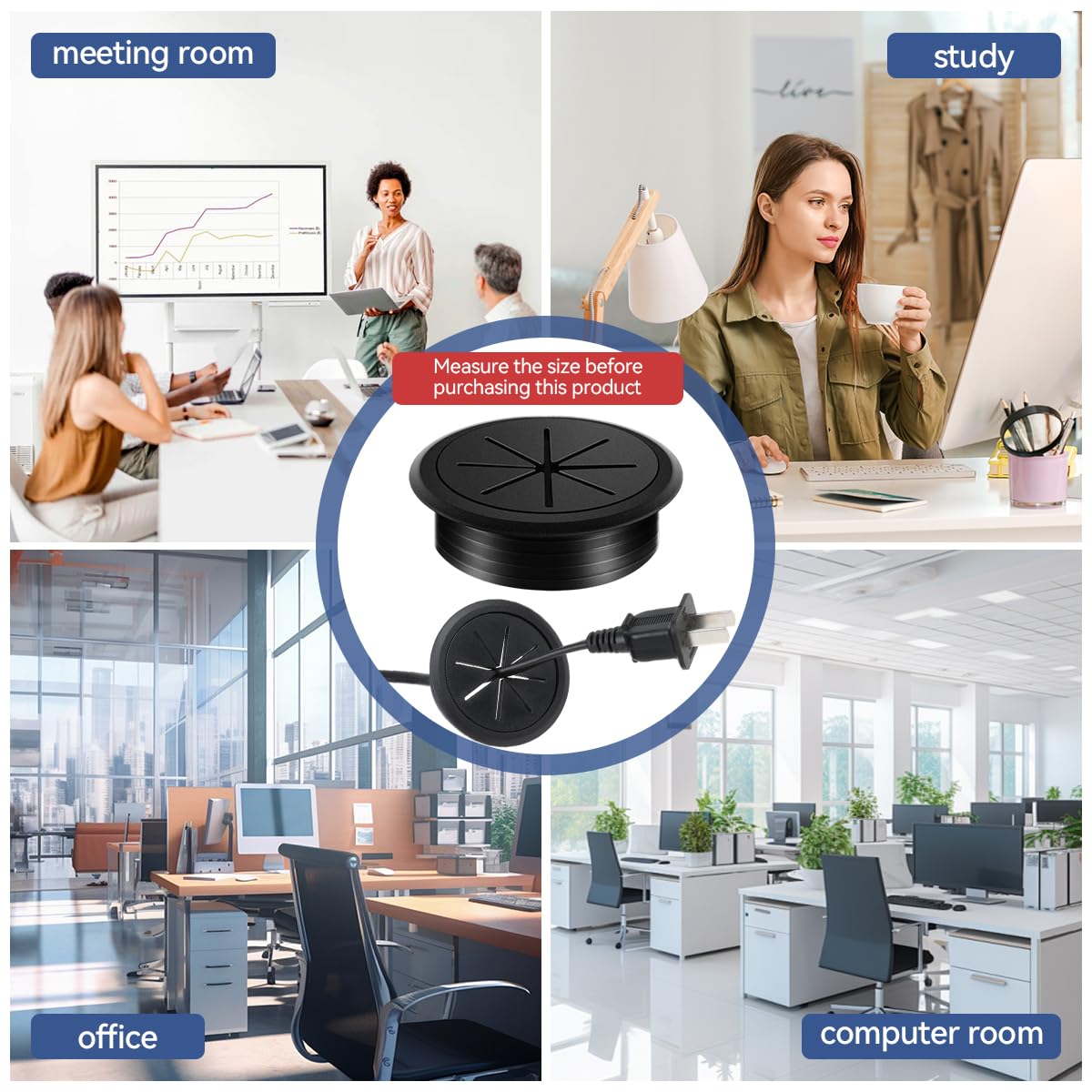 Serplex Desk Grommets for Cable Management 6 pcs 2 inch Rubber Round Covers | Office Setup