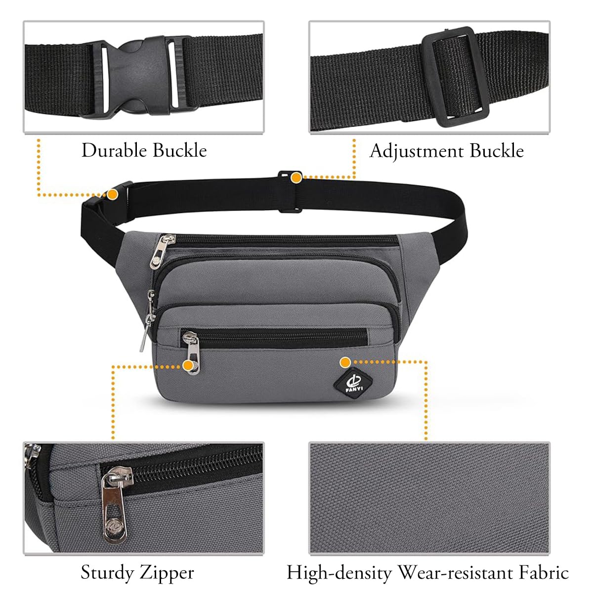 GUSTAVE® Waist Bag for Men Crossbody Chest Bag with 4 Zipper Pouches, Adjustable Waterproof Lightweight, Multi-Functional Fashion Design, Ideal for Travel and Daily Commute, 30x7x14cm