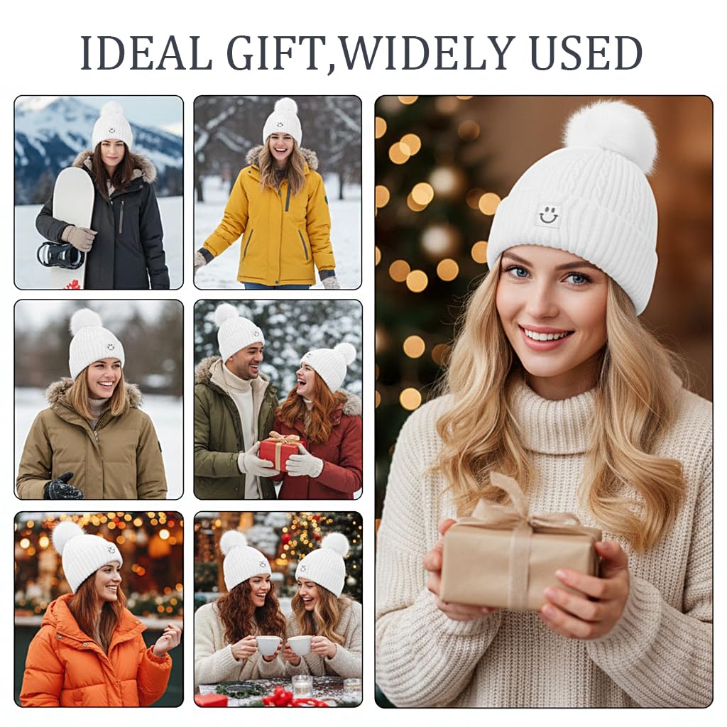 Zibuyu Winter Caps for Women with Thick Wool Yarn and Pom Pom | Warm Ear Coverage Beanie