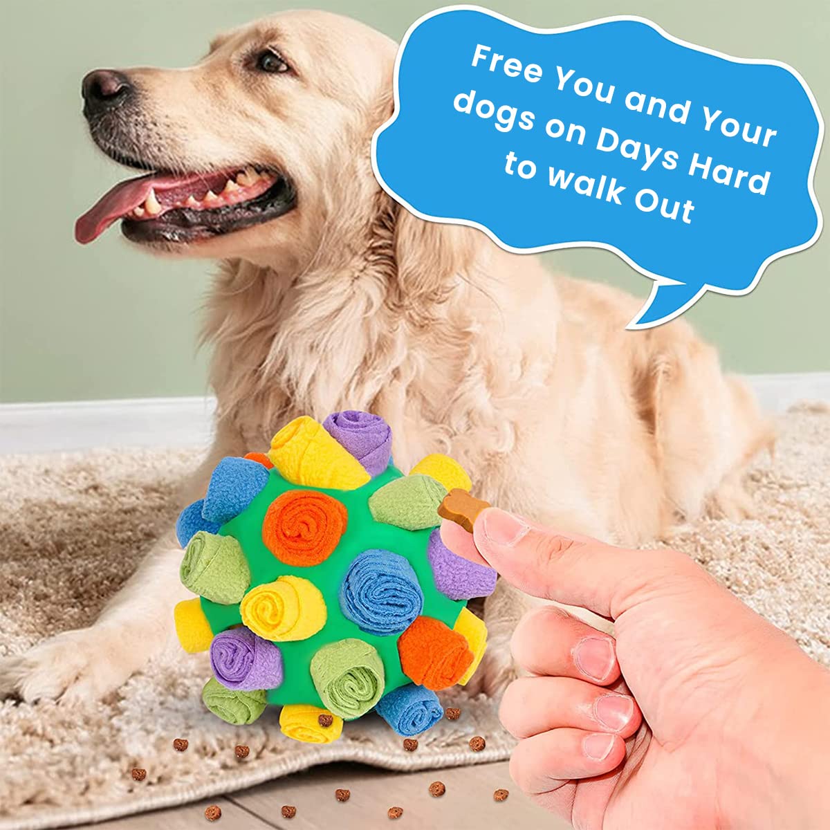 Qpets Dog Snuffle Ball Toy for Slow Feeding and Foraging with Polar Fleece Rolls | Stress Relief and Brain Stimulation