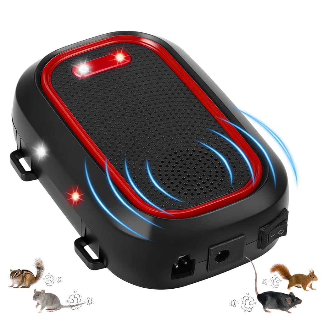 HASTHIP® Car Mouse Repeller with LED 2 in 1 Car Home Use Ultra Sonic Mouse Repellent with Smart Motion Senor Animal Repeller with Switch & Flash Light Multipurpose Animal Repeller Mouse Repellent