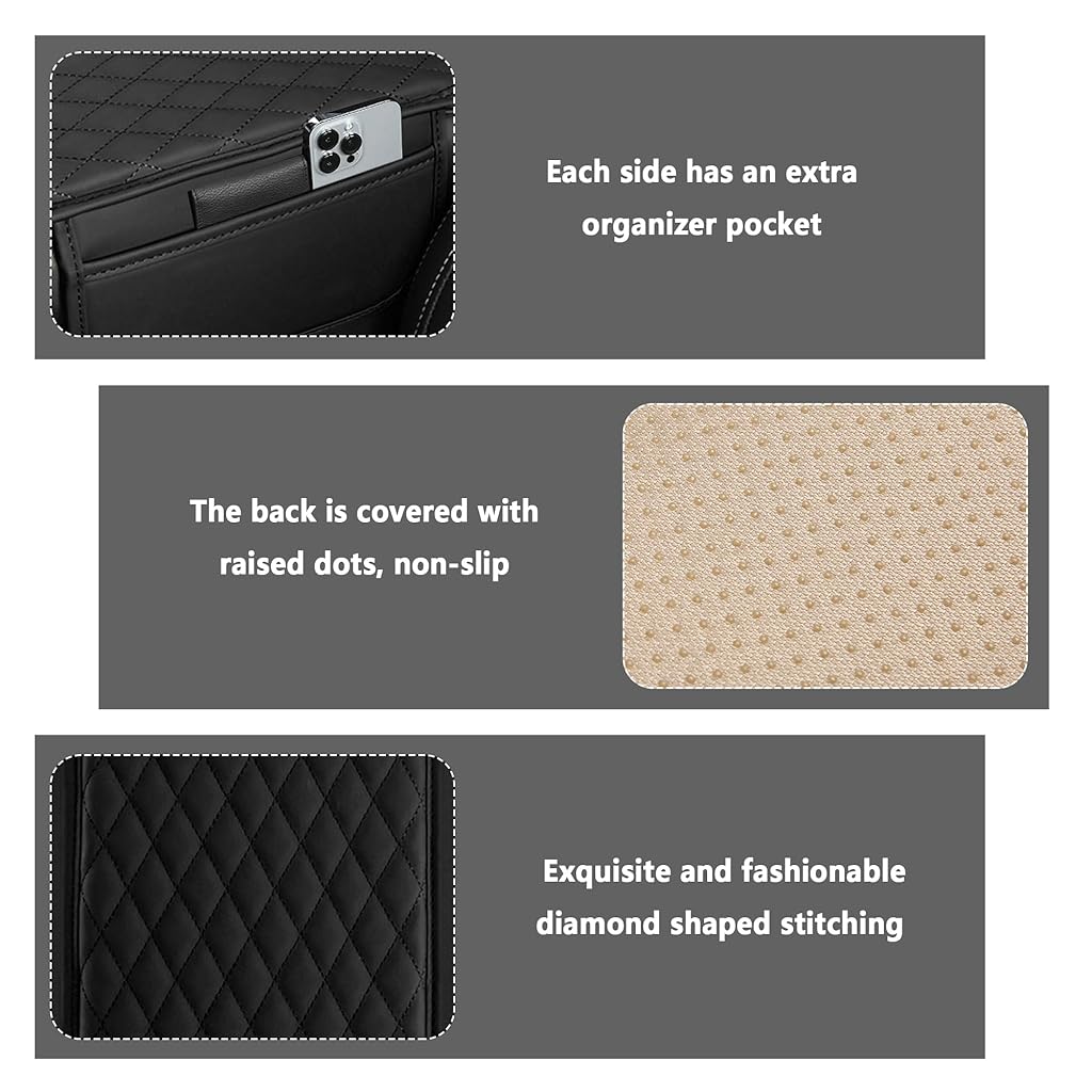 STHIRA® 3 Pack Center Console Armrest for Car Premium Pu Leather Ergonomic Comfort Car Arm Rest with 2 Mobile Pockets Easy Install Stylish Stitching Car Hand Rest Universal Fit for Suv Truck Car