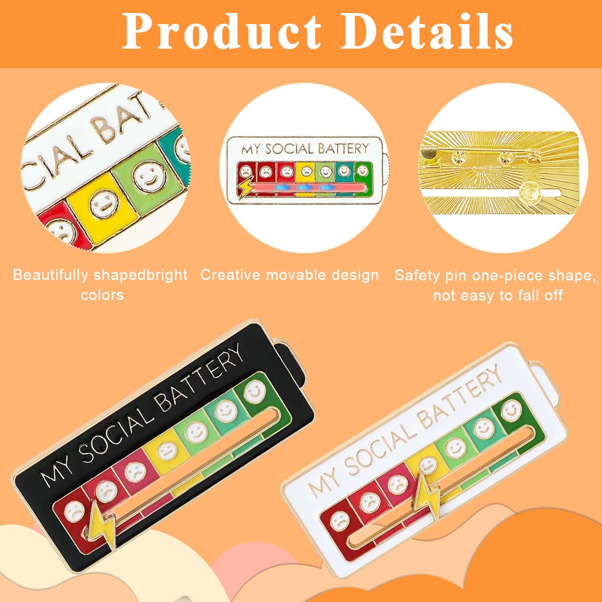 SANNIDHI 2Pcs Social Battery Lapel Pin for Men Women, Fun Enamel Brooch for Women, 7 Days A Week Emotional Pins, Color Energy Indicator Bar Brooch for Clothing, Hat, DIY Crafts