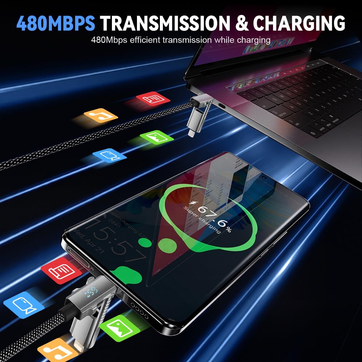 Verilux Type C to Type C Cable 6.6ft 240W Fast Charging with E Mark2.0 Chip | 480Mbps Data Transfer