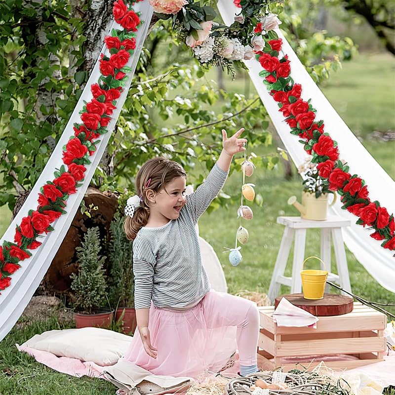 Supvox Artificial Flowers for Decoration with 2.4m Hanging Vines and Red Camellia Blooms | Perfect for Weddings and Home Decor