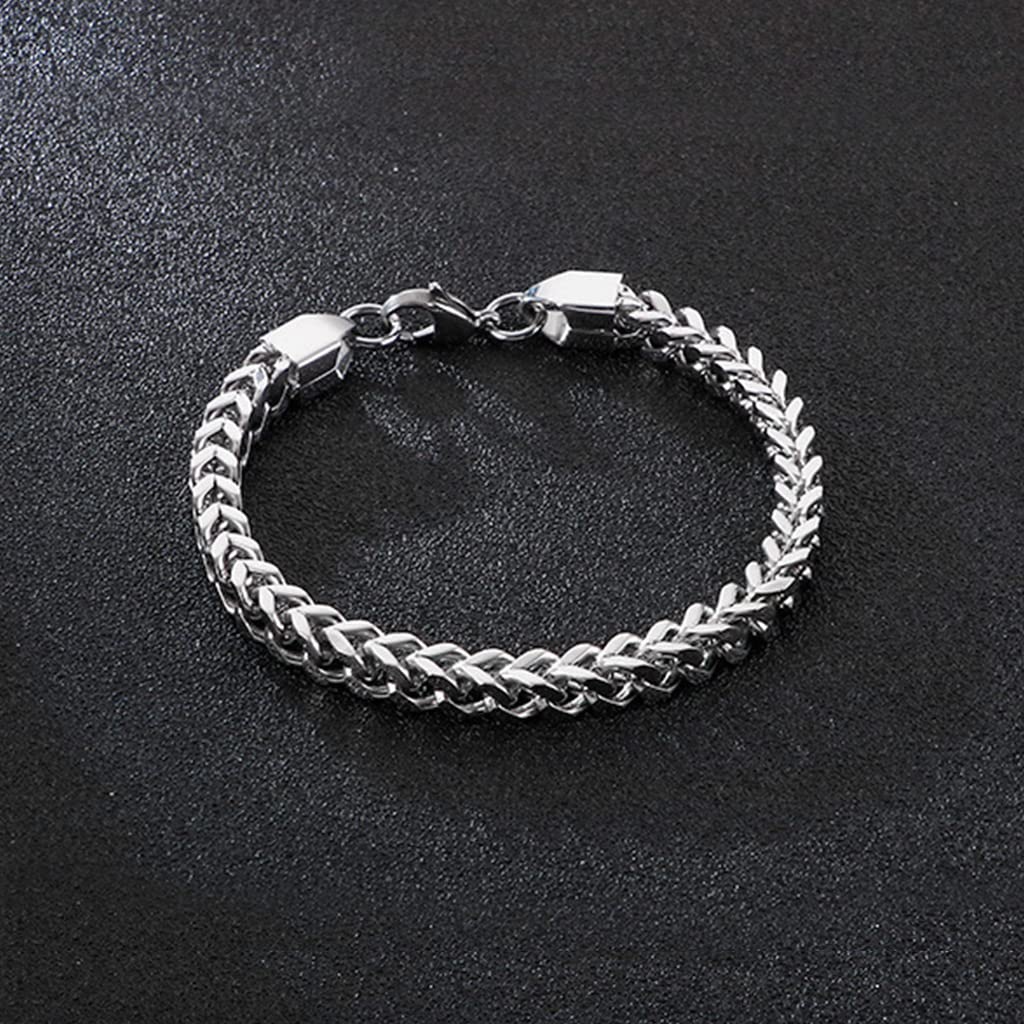 ZIBUYU Hand Bracelet for Men featuring Braided Curb Chain Design 21cm Silver Steel | Gift