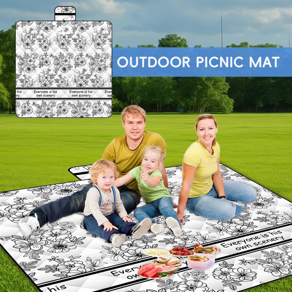 PROBEROS Picnic Blanket for Outdoor Camping and Beach with Waterproof PEVA 2x2m | Self-Packable Design