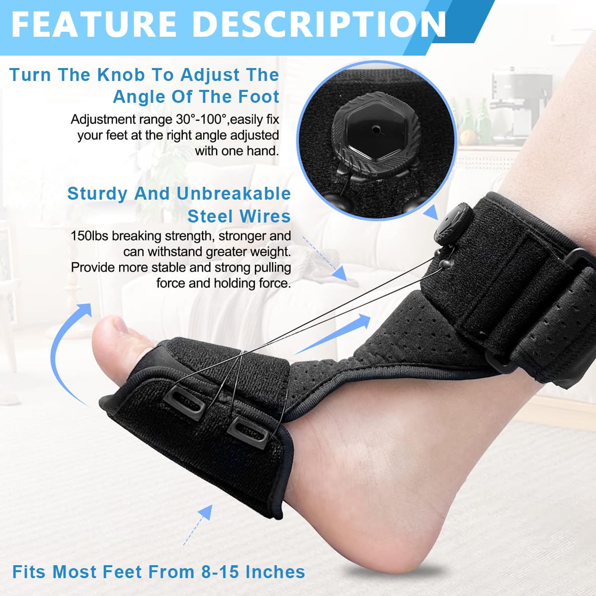 HANNEA Plantar Fasciitis Night Splint for Heel Pain Relief with 30°–100° Adjustable Knob System