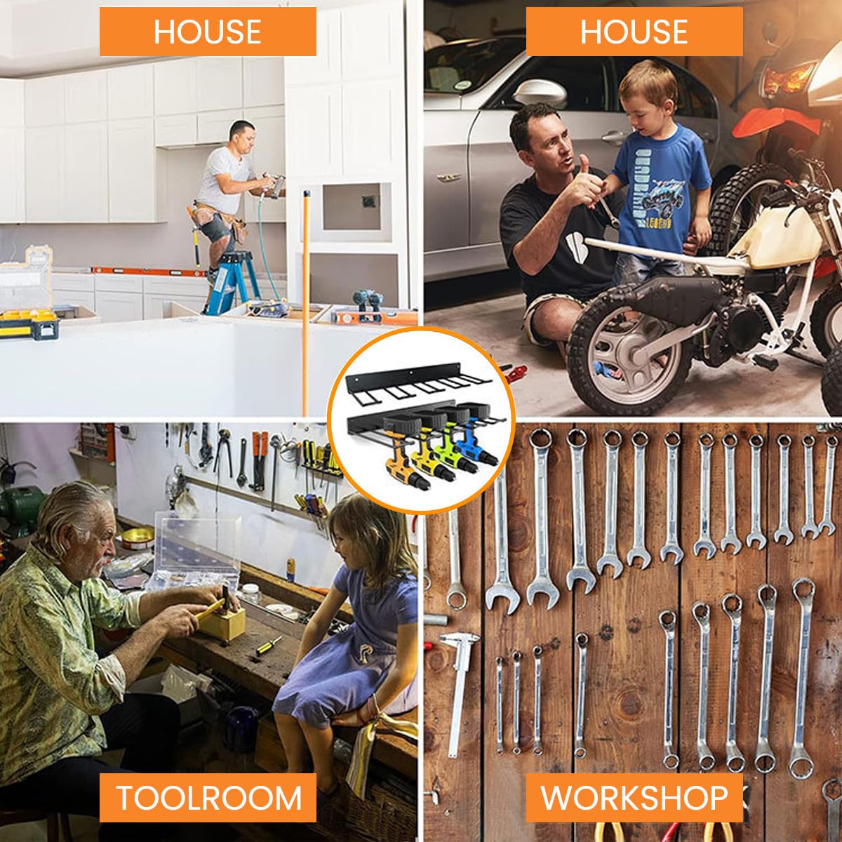 Serplex Power Tool Organizer for Wall Mount Garage with 2pcs Metal Racks featuring Screw Mount Design